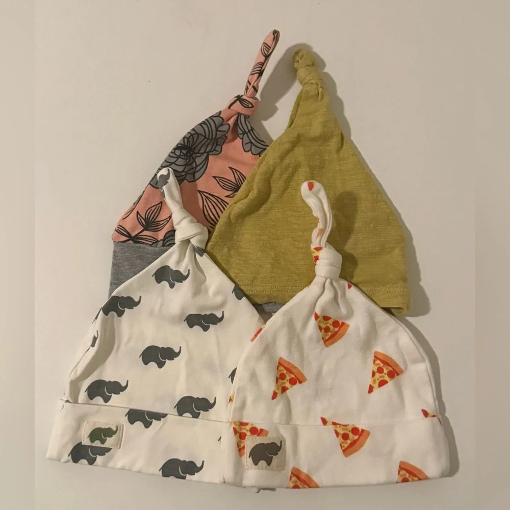 Like New! Set of 4 Baby Knot Hats, 0-6 Months